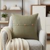 Sage Green Cotton Throw Pillow With Buttons - 20"