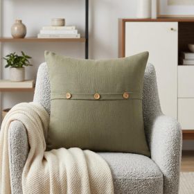 Sage Green Cotton Throw Pillow With Buttons - 20"