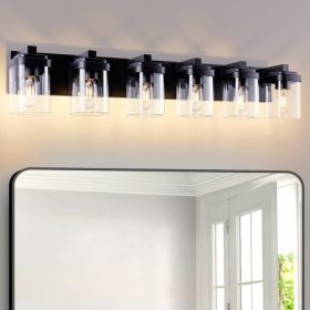 6 Light Bathroom Vanity Light, Matte Black Bathroom Light Fixtures With Clear Glass Shade, Vanity Light Fixtures Over Mirror For Bedroom Living Room N