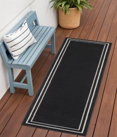 Black And Ivory Indoor Outdoor Runner Rug - 6'