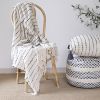 White And Navy Blue Cotton Blend Woven Striped Throw Blanket with Fringe - 50" x 60"