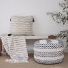 White And Navy Blue Cotton Blend Woven Striped Throw Blanket with Fringe - 50" x 60"