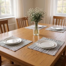 Black And White Striped Cotton Placemats - 19" - Set of Four
