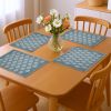 Cream And Turquoise Damask Cotton Placemats - 19" - Set of Four