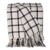 Black and Off White Cotton Woven Plaid Throw Throw Blanket with Fringe - 50" X 60"