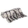 Black and Off White Cotton Woven Plaid Throw Throw Blanket with Fringe - 50" X 60"