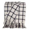 Black and Off White Cotton Woven Plaid Throw Throw Blanket with Fringe - 50" X 60"