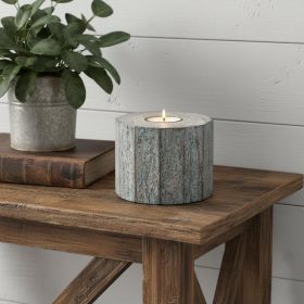 Brown And White Solid Wood Tabletop Tealight Candle Holder - 5"