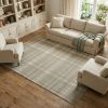 Olive Green and Ivory Plaid Area Rug - 6' X 9'