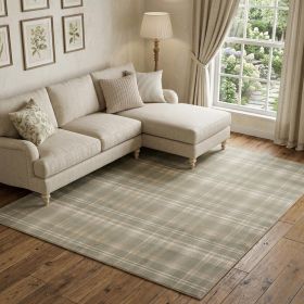 Olive Green and Ivory Plaid Area Rug - 6' X 9'