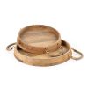 Brown Round Solid Wood Serving Trays With Handles - Set of Two