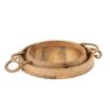 Brown Round Solid Wood Serving Trays With Handles - Set of Two