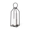 ]Black Geometric Metal And Glass Tabletop Lantern Candle Holder - 19"