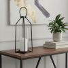 ]Black Geometric Metal And Glass Tabletop Lantern Candle Holder - 19"