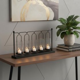 Black Geometric Metal And Glass Tabletop Votive Candle Holder