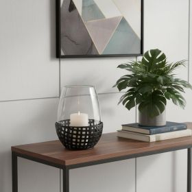 Black Woven Metal And Glass Tabletop Hurricane Candle Holder