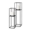 Black Metal And Glass Tabletop Hurricane Candle Holders - Set of Two