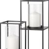 Black Metal And Glass Tabletop Hurricane Candle Holders - Set of Two
