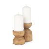 Brown Distressed Solid Wood Tabletop Pillar Candle Holders - Set of Two