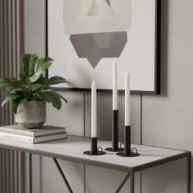 Black Geometric Metal Tabletop Taper Candlesticks - Set of Three