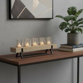 Black And Brown Distressed Mirrored Solid Wood Metal And Glass Tabletop Votive Candle Holder - 7"