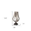 Brown Distressed Geometric Solid Wood And Metal Tabletop Hurricane Candle Holder - 17"