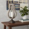 Brown Distressed Geometric Solid Wood And Metal Tabletop Hurricane Candle Holder - 17"