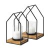 Black And Brown Distressed Geometric Metal Tabletop Lantern Candle Holders -  Set of Two