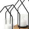 Black And Brown Distressed Geometric Metal Tabletop Lantern Candle Holders -  Set of Two