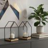 Black And Brown Distressed Geometric Metal Tabletop Lantern Candle Holders -  Set of Two