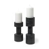 Black Distressed Metal Tabletop Pillar Candle Holders - Set of Two