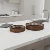 Brown Round Wicker Handmade Serving Tray - Set of Two