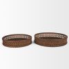 Brown Round Wicker Handmade Serving Tray - Set of Two
