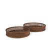 Brown Round Wicker Handmade Serving Tray - Set of Two