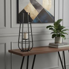 Black Distressed Geometric Metal And Glass Lantern Candle Holder - 30"
