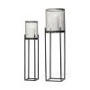 Black Distressed Geometric Metal Lantern Candle Holders - Set of Two