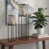 Black Distressed Geometric Metal Lantern Candle Holders - Set of Two