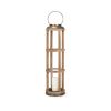 Natural And Brass Solid Wood And Metal Tabletop Lantern Candle Holder
