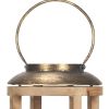 Natural And Brass Solid Wood And Metal Tabletop Lantern Candle Holder