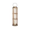 Natural And Brass Solid Wood And Metal Tabletop Lantern Candle Holder