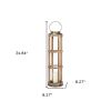 Natural And Brass Solid Wood And Metal Tabletop Lantern Candle Holder
