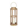 Natural And Bronze Solid Wood And Metal Tabletop Lantern Candle Holder