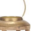 Natural And Bronze Solid Wood And Metal Tabletop Lantern Candle Holder