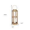 Natural And Bronze Solid Wood And Metal Tabletop Lantern Candle Holder
