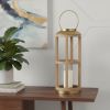 Natural And Bronze Solid Wood And Metal Tabletop Lantern Candle Holder