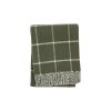 Olive Green And White Cotton Blend Woven Plaid Throw Blanket with Fringe - 50" X 67"