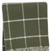 Olive Green And White Cotton Blend Woven Plaid Throw Blanket with Fringe - 50" X 67"