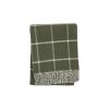 Olive Green And White Cotton Blend Woven Plaid Throw Blanket with Fringe - 50" X 67"