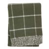 Olive Green And White Cotton Blend Woven Plaid Throw Blanket with Fringe - 50" X 67"