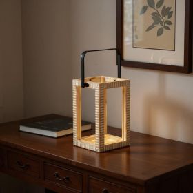 Natural Distressed Geometric Solid Wood Tabletop Lantern Candle Holder